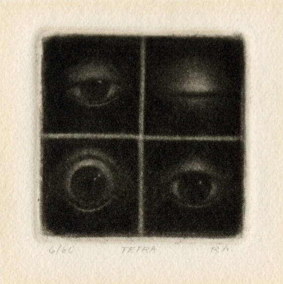 Dark image of four squares, each with an eye at a different stage blinking (open, closed, partially open).